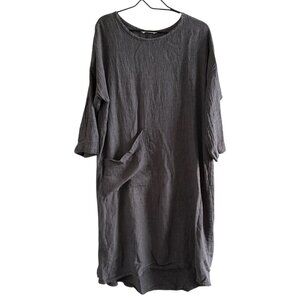 Elizabeth Suzann Harper Dress Long Sleeve Linen Gauze OSM Smoke Gray Lagenlook